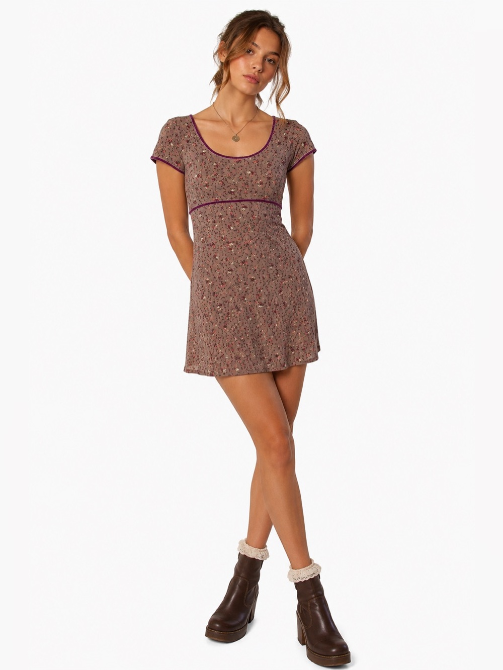 Express Vintage Y2K Velvet Trimmed Floral Boho Romantic Grunge Mini Dress